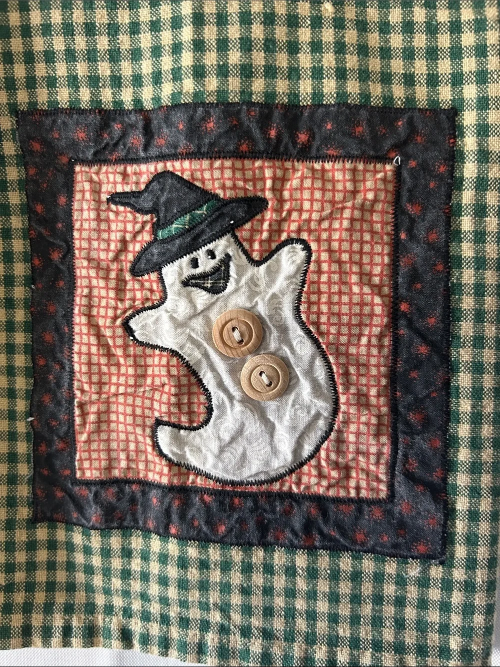 Sonoma primitive-style green/tan checkered hand towel set appliqué ghost
